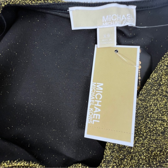 Michael Kors Gold/Black Metallic Tie Top Blouse XS NWT - Picture 5 of 6
